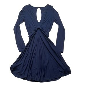 Akiko Blue Long Sleeve V-Neck Dress Size Small